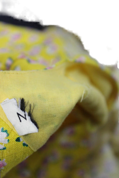 Nicholas Womens Maxi Floral Linen V-Neck Button 3/4 Sleeve Yellow Dress Size M