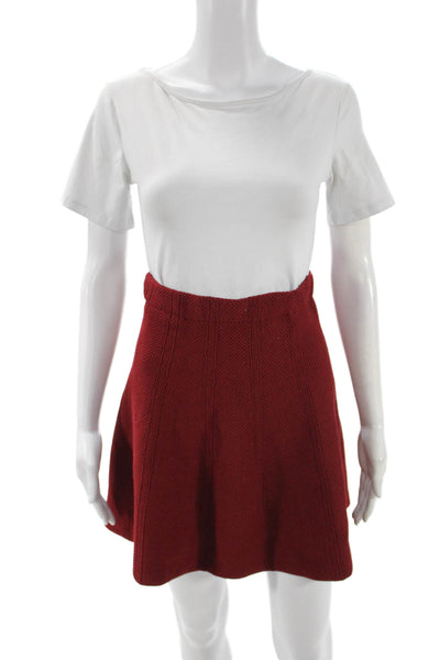 Zara Basic Women Red Skater Skirt Mini Rayon Spandex Pull On Size M