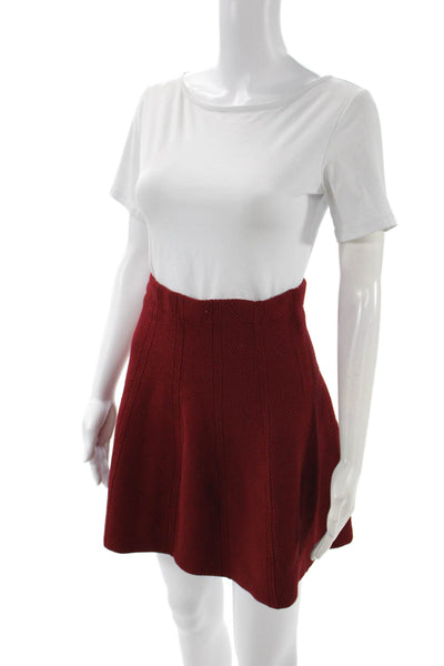Zara Basic Women Red Skater Skirt Mini Rayon Spandex Pull On Size M