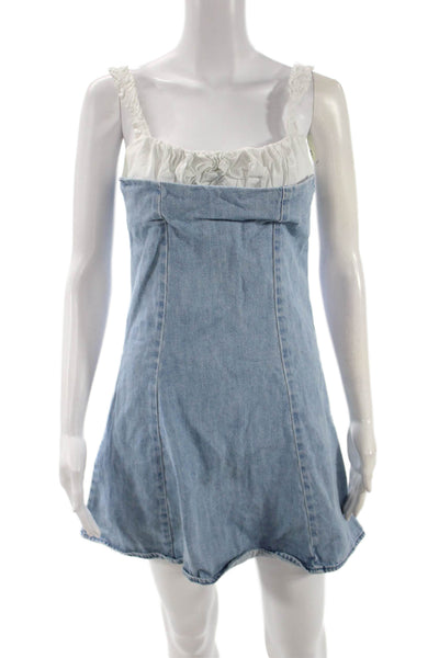 Urban Revivo Womens Sleeveless Square Neck Cotton Mini Dress Blue Zip Size 6