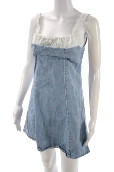 Urban Revivo Womens Sleeveless Square Neck Cotton Mini Dress Blue Zip Size 6