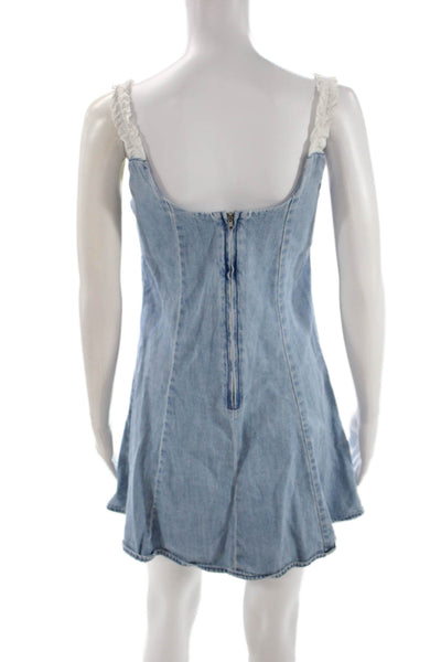 Urban Revivo Womens Sleeveless Square Neck Cotton Mini Dress Blue Zip Size 6