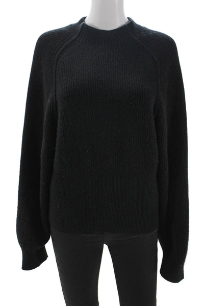 COS Women Wool Mock Neck Pullover Black Long Sleeve Size S