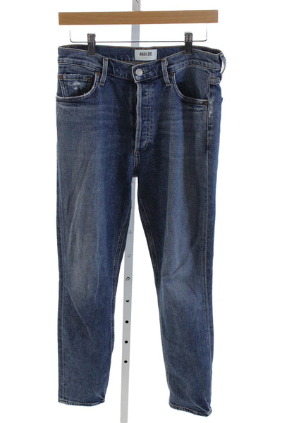 Agolde Women Straight Jeans Blue Mid Rise Button Cotton Size 28