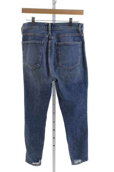Agolde Women Straight Jeans Blue Mid Rise Button Cotton Size 28