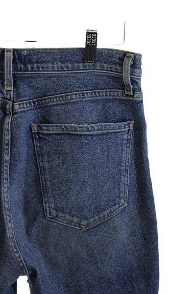 Agolde Women Straight Jeans Blue Mid Rise Button Cotton Size 28