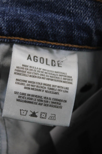 Agolde Women Straight Jeans Blue Mid Rise Button Cotton Size 28