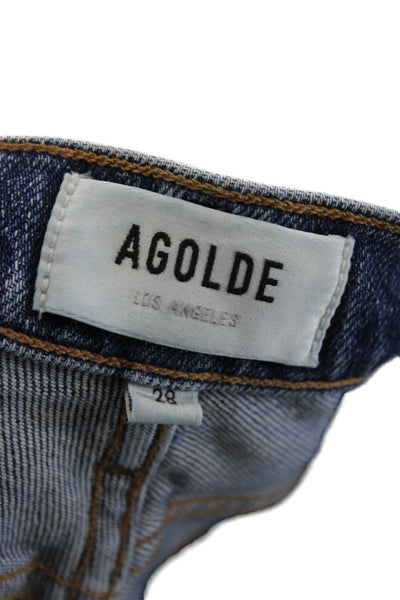 Agolde Women Straight Jeans Blue Mid Rise Button Cotton Size 28
