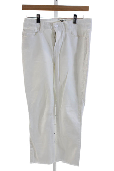 Paige Womens Cropped White Jeans Button Mid Rise Cotton Blend Size 28