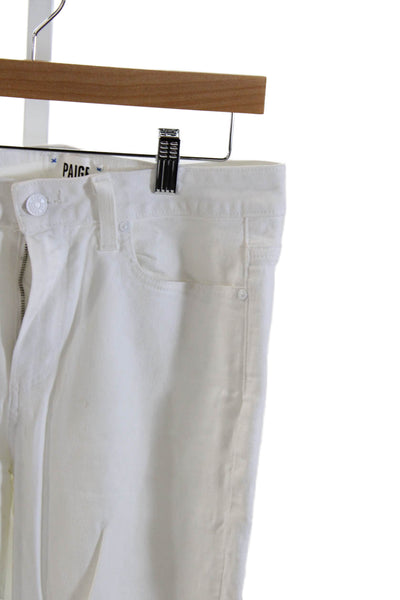 Paige Womens Cropped White Jeans Button Mid Rise Cotton Blend Size 28