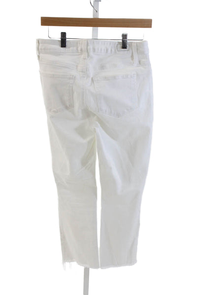 Paige Womens Cropped White Jeans Button Mid Rise Cotton Blend Size 28