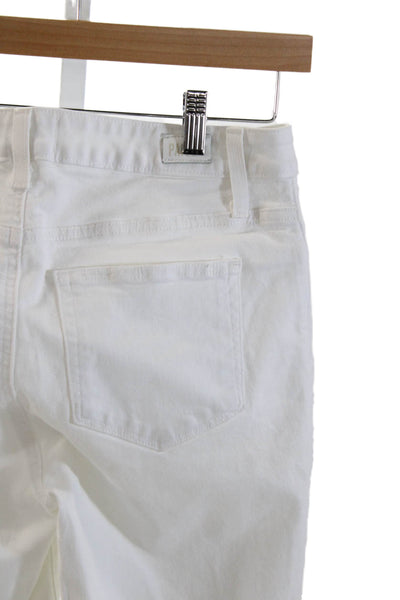 Paige Womens Cropped White Jeans Button Mid Rise Cotton Blend Size 28