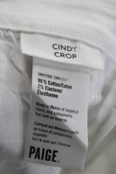 Paige Womens Cropped White Jeans Button Mid Rise Cotton Blend Size 28