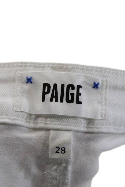 Paige Womens Cropped White Jeans Button Mid Rise Cotton Blend Size 28