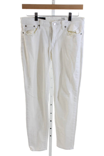 J Crew Women Skinny Jeans White Mid-Rise Cotton Blend Button Size 28