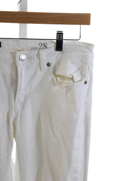 J Crew Women Skinny Jeans White Mid-Rise Cotton Blend Button Size 28