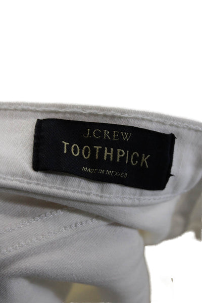 J Crew Women Skinny Jeans White Mid-Rise Cotton Blend Button Size 28