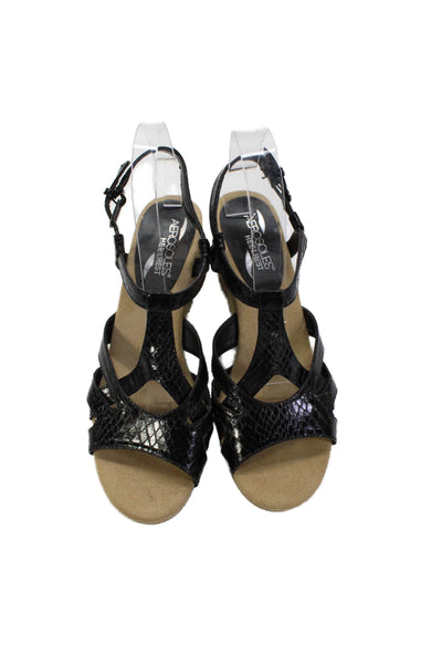 Aerosoles Womens Snakeskin Print Espadrille Wedge Sandals Black Size 8