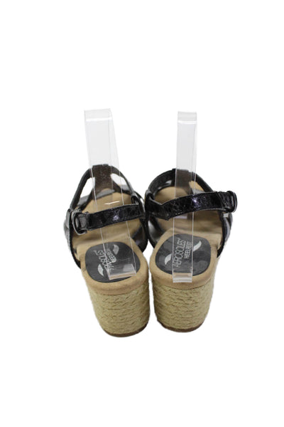 Aerosoles Womens Snakeskin Print Espadrille Wedge Sandals Black Size 8