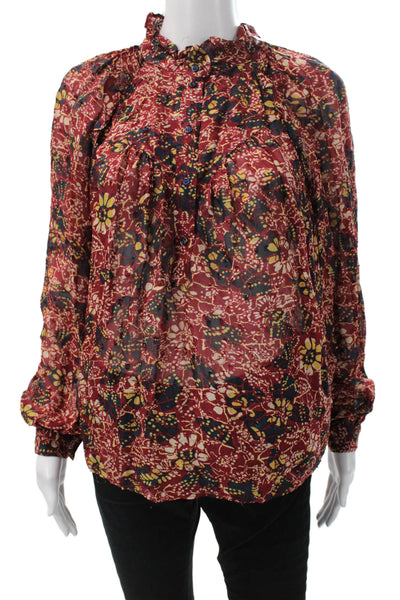 Ba&Sh Women Basic Blouse Multicolor Viscose High Neck Long Sleeve Size XS
