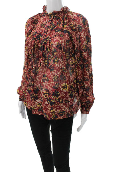 Ba&Sh Women Basic Blouse Multicolor Viscose High Neck Long Sleeve Size XS