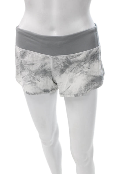 Lululemon Women Athletic White Abstract Polyester Zip Shorts Size 4