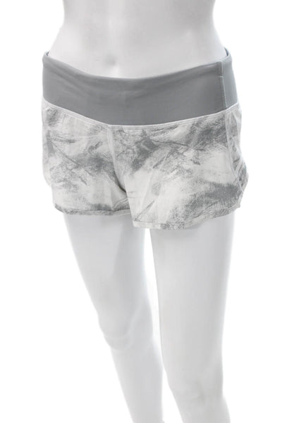 Lululemon Women Athletic White Abstract Polyester Zip Shorts Size 4
