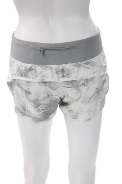 Lululemon Women Athletic White Abstract Polyester Zip Shorts Size 4