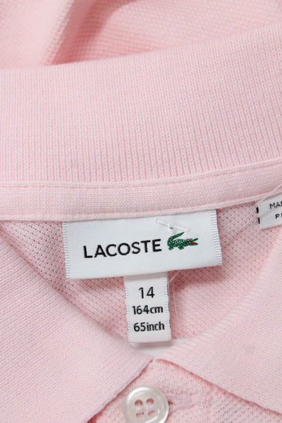Lacoste Girls Short Sleeve Collared Polo Shirt Cotton Pink Size 14
