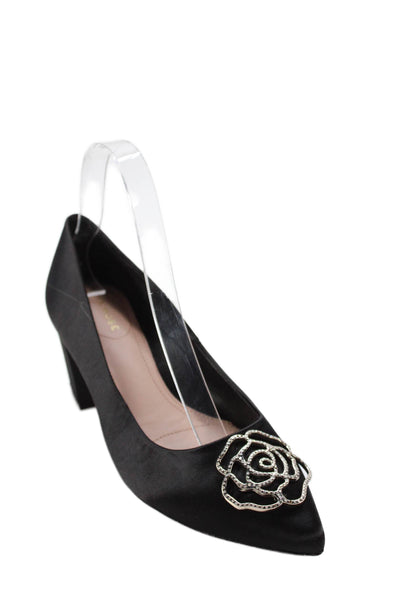 Taryn Rose Womens Satin Jeweled Floral Pointed Toe Maci Pumps Black Size 7