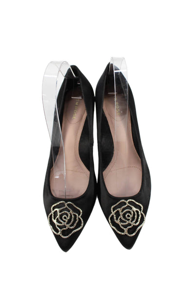 Taryn Rose Womens Satin Jeweled Floral Pointed Toe Maci Pumps Black Size 7