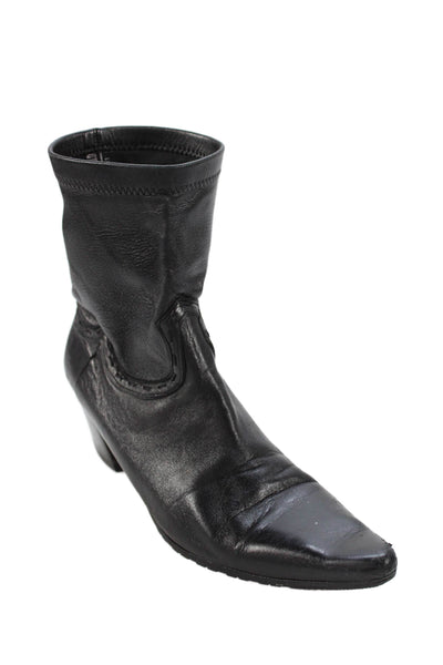 Warren Edwards Womens Leather Pointed Toe Cowboy Ankle Boots Black Size 38 8