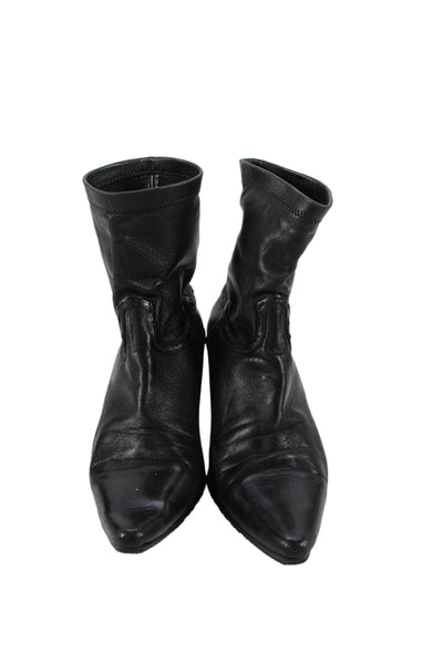 Warren Edwards Womens Leather Pointed Toe Cowboy Ankle Boots Black Size 38 8