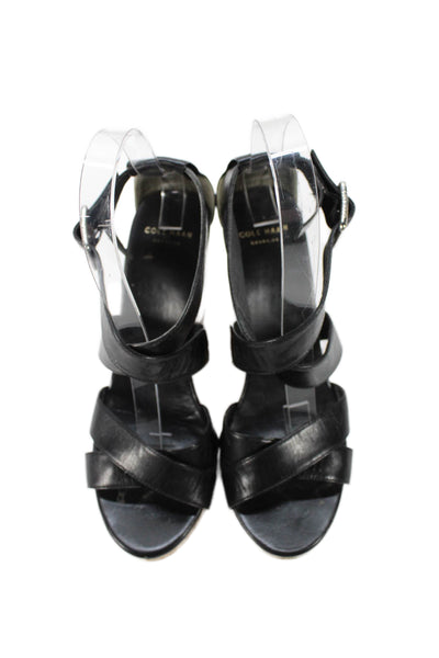 Cole Haan Womens Wedge Heel Platform Ankle Strap Sandals Black Size 6.5
