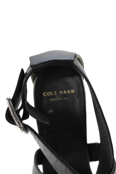 Cole Haan Womens Wedge Heel Platform Ankle Strap Sandals Black Size 6.5
