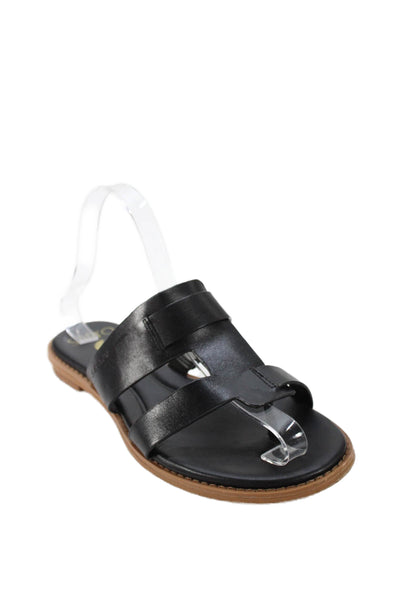 Sarto Womens Double Strap Leather Slide Sandals Black Size 7