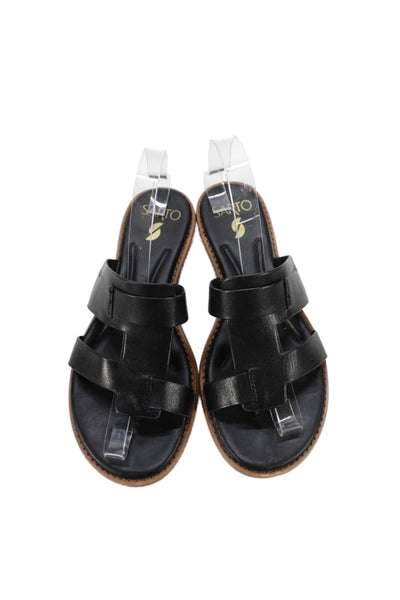 Sarto Womens Double Strap Leather Slide Sandals Black Size 7