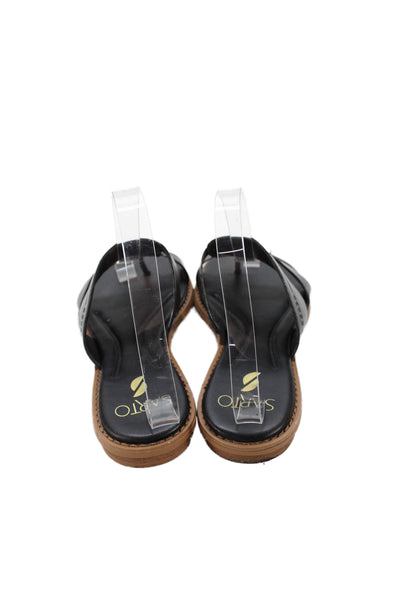 Sarto Womens Double Strap Leather Slide Sandals Black Size 7