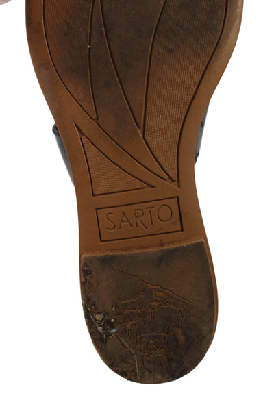 Sarto Womens Double Strap Leather Slide Sandals Black Size 7