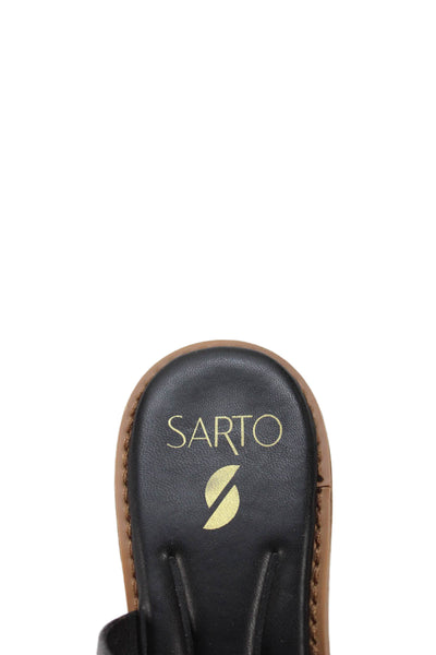Sarto Womens Double Strap Leather Slide Sandals Black Size 7