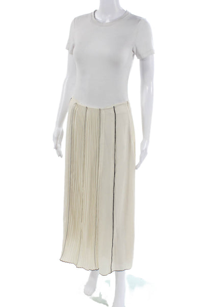 Zara Women Pleated Striped Midi Skirt Ivory Polyester Size M