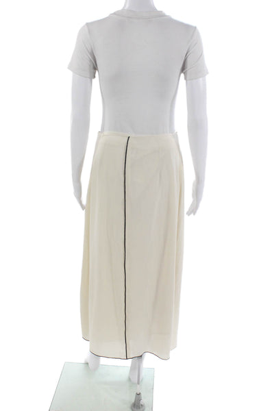 Zara Women Pleated Striped Midi Skirt Ivory Polyester Size M