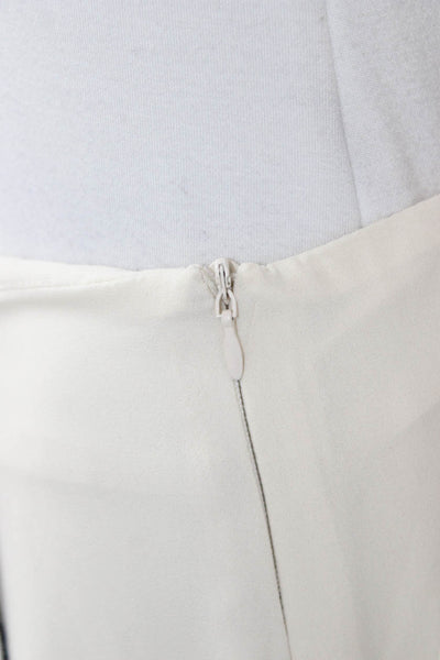 Zara Women Pleated Striped Midi Skirt Ivory Polyester Size M