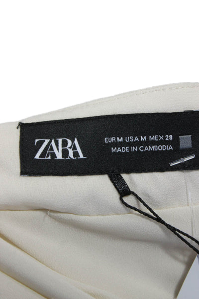 Zara Women Pleated Striped Midi Skirt Ivory Polyester Size M