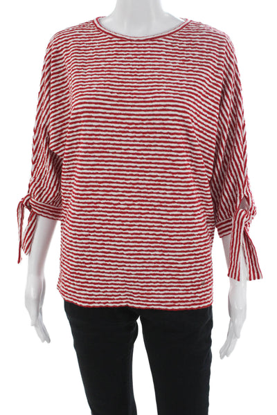Carolina Herrera Womens Striped Crewneck 3/4 Dolman Sleeve Blouse Red Size XS