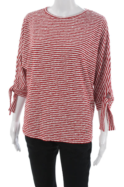 Carolina Herrera Womens Striped Crewneck 3/4 Dolman Sleeve Blouse Red Size XS