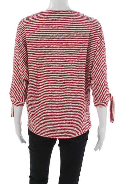 Carolina Herrera Womens Striped Crewneck 3/4 Dolman Sleeve Blouse Red Size XS