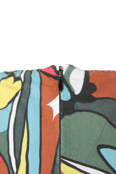 Marni Women Multicolor Floral Cotton Blouse 3/4 Sleeve Round Neck Zip Size S