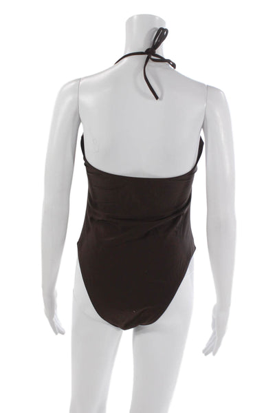 Commense Women One-Piece Swimsuit Brown Solid Size M
