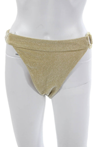 Monday Swimwear Womens Gold Nylon Solid Bikini Bottoms Size L